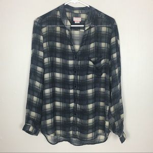 Band of Gypsies Gray Plaid Button Up‎ Blouse M